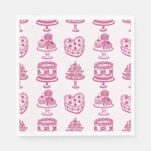 Pink Bow Retro Heart Coquette Cake Valentines Napkin