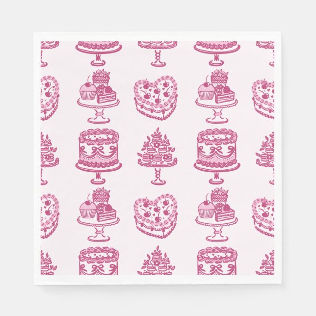 Pink Bow Retro Heart Coquette Cake Valentines Napkin (Front)