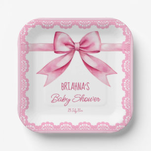 Pink bow retro lace baby shower printed template paper plate