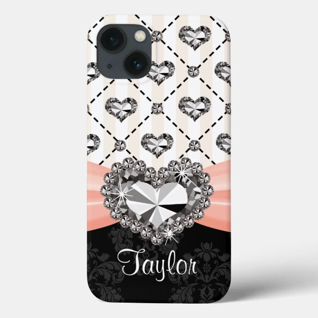 Pink Bow Rhinestone Heart Case-Mate iPhone Case (Back)