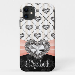 Pink Bow Rhinestone Heart iPhone 11 Case