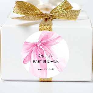 Pink Bow Ribbon Baby Shower Classic Round Sticker