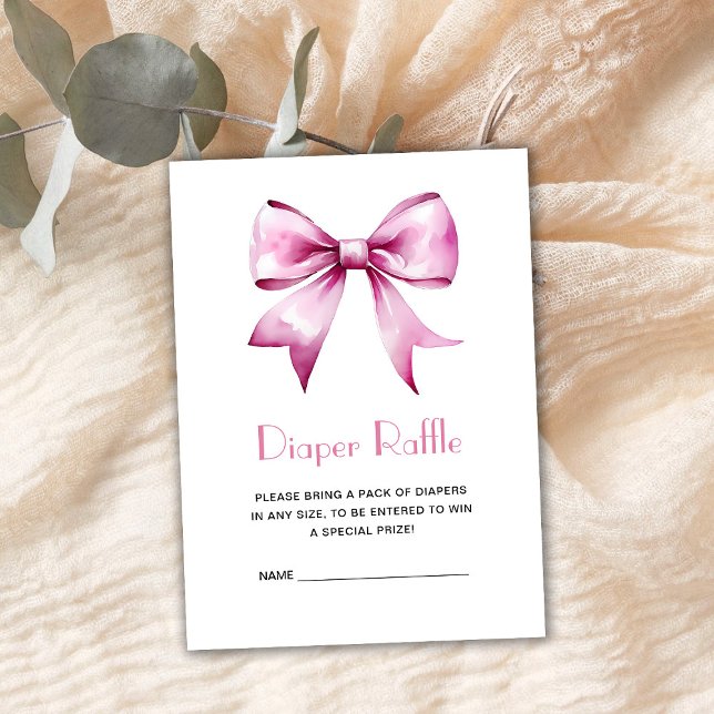 Pink Bow ribbon Baby Shower Diaper Raffle Enclosure Card (Creator Uploaded)