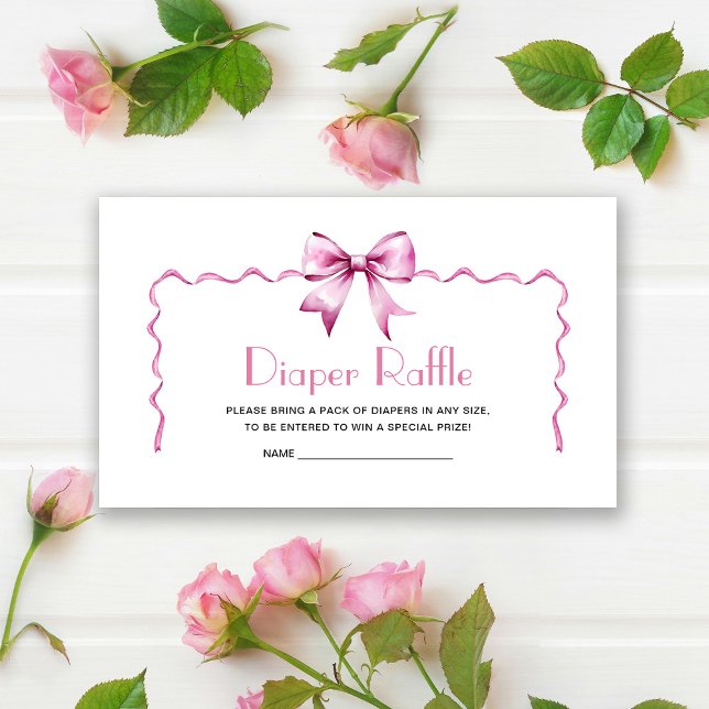 Pink Bow ribbon Baby Shower Diaper Raffle Enclosure Card (Creator Uploaded)