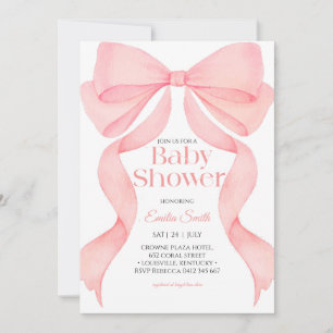 Pink bow ribbon baby shower  invitation