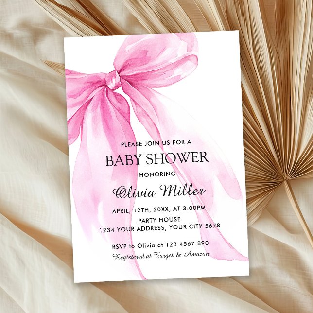 Pink Bow Ribbon Baby Shower Invitation (Creator Uploaded)