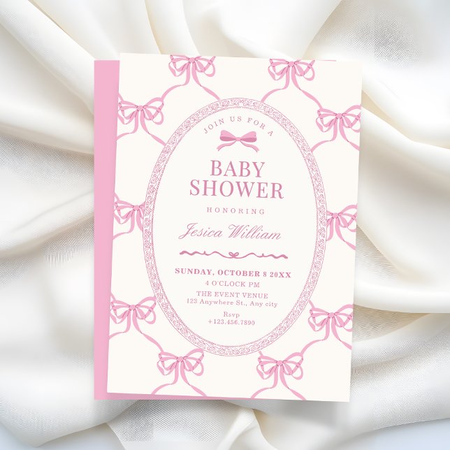 Pink bow ribbon baby shower invitation (Creator Uploaded)