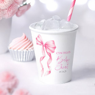 Pink Bow Ribbon Baby Shower Paper Cups