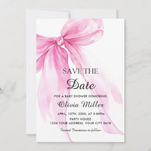 Pink Bow Ribbon Baby Shower Save the Date Invitation