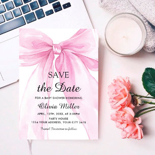 Pink Bow Ribbon Baby Shower Save the Date Invitation