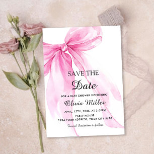 Pink Bow Ribbon Baby Shower Save the Date Invitation
