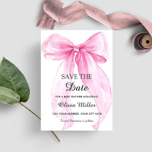 Pink Bow Ribbon Baby Shower Save the Date Invitation
