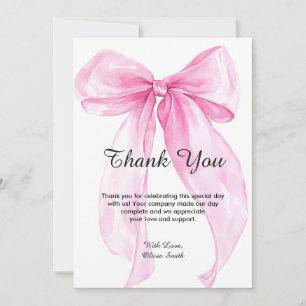 Pink Bow Ribbon Baby Shower Thank You Card