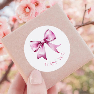 Pink Bow Ribbon Baby Shower Thank You Classic Round Sticker