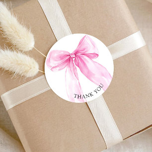 Pink Bow Ribbon Baby Shower Thank You Classic Round Sticker