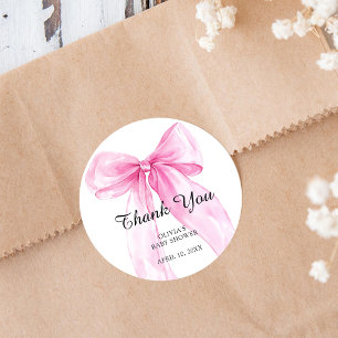 Pink Bow Ribbon Baby Shower Thank You Classic Round Sticker