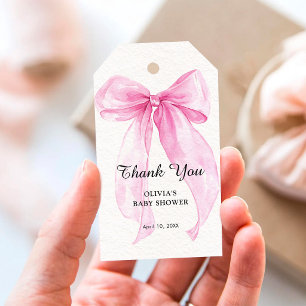 Pink Bow Ribbon Baby Shower Thank You Gift Tags