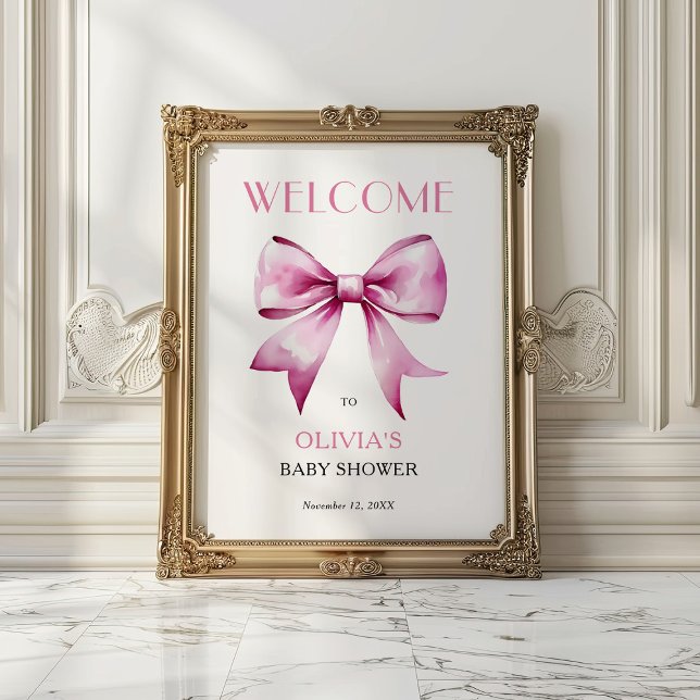 Pink Bow Ribbon Baby Shower Welcome  Poster (Creator Uploaded)