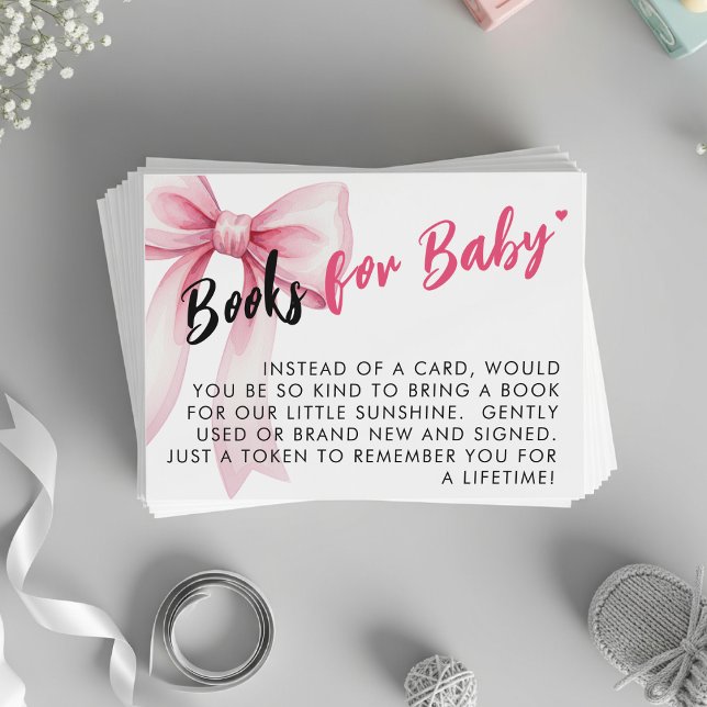 Pink Bow Ribbon Cute Baby Shower Book Request Enclosure Card (Creator Uploaded)