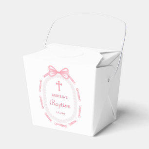 Pink Bow Ribbon Frame Baptism Take Out Favour Box