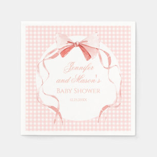 Pink bow ribbon gingham preppy baby girl shower napkin