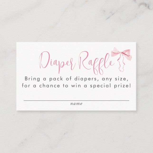 Pink Bow Ribbon Girl Baby Shower Diaper Raffle Enclosure Card (Front)