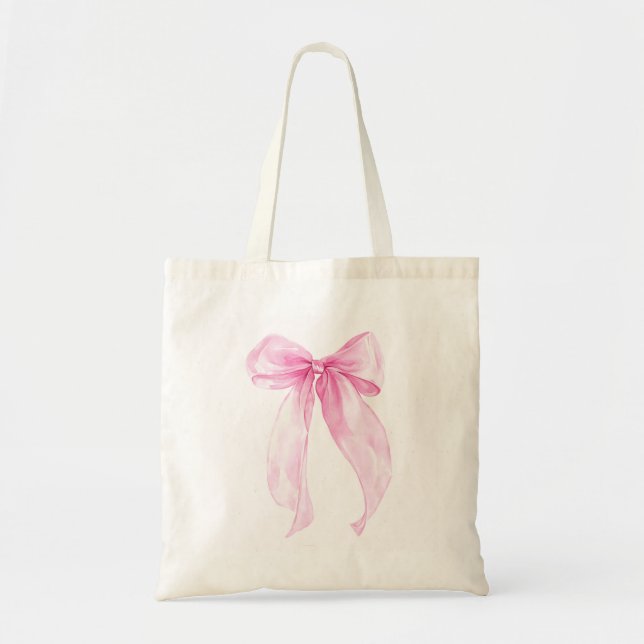 Pink Bow Ribbon Tote Bag (Front)