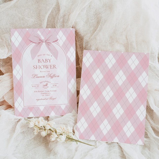 Pink Bow Rocking Horse polo Vinatge Baby Shower Invitation (Creator Uploaded)