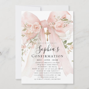 Pink Bow Rose Floral Girl Confirmation Invitation