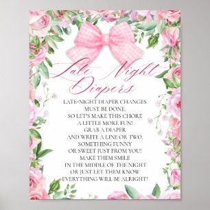 Pink Bow & Roses Coquette Baby Shower Diapers Game Poster
