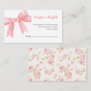 Pink bow roses preppy baby shower Diaper Raffle Enclosure Card