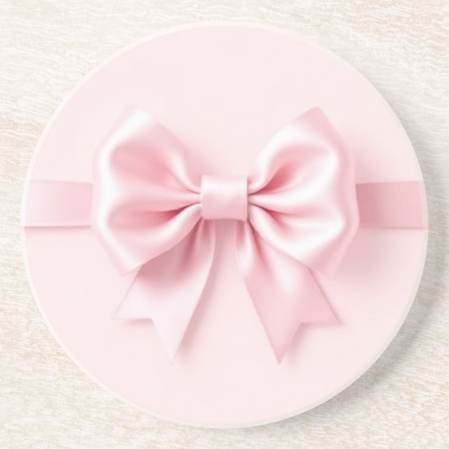 Pink Bow Sandstone Coaster (Front)