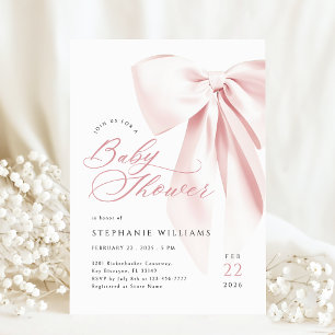 Pink Bow Script Baby Shower Invitation