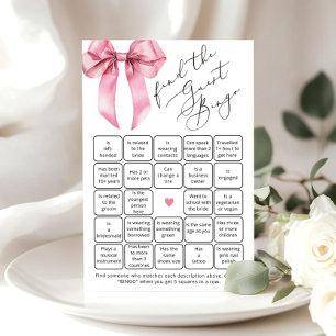 Pink Bow Script Find the guest bingo game