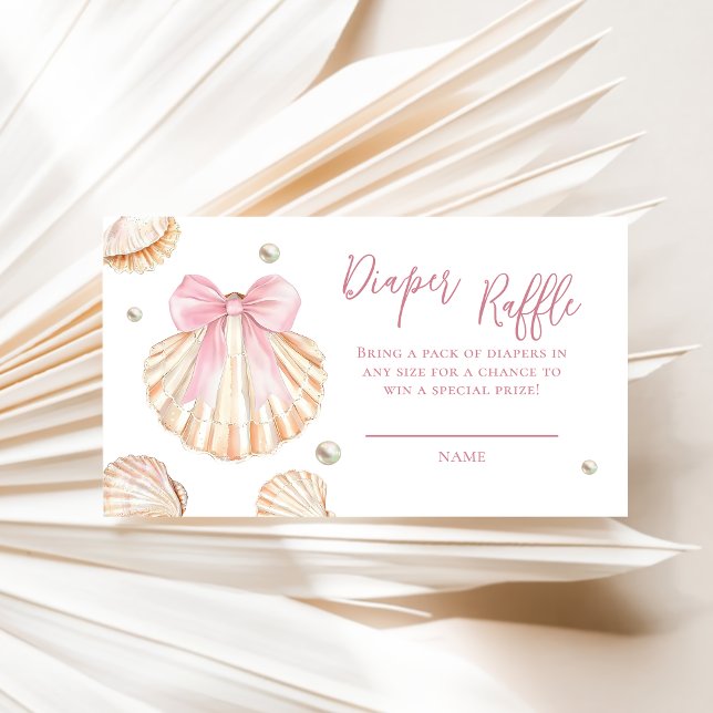 Pink Bow Seashell Baby Shower Diaper Raffle Enclosure Card (Creator Uploaded)