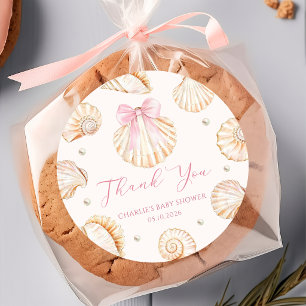 Pink Bow Seashell Coastal Baby Shower Sticker