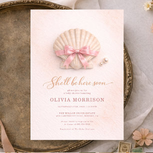 Pink Bow Shell Girl Baby Shower  Invitation