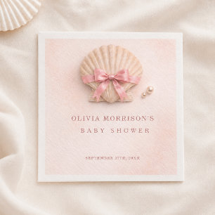 Pink Bow Shell Girl Baby Shower Napkin