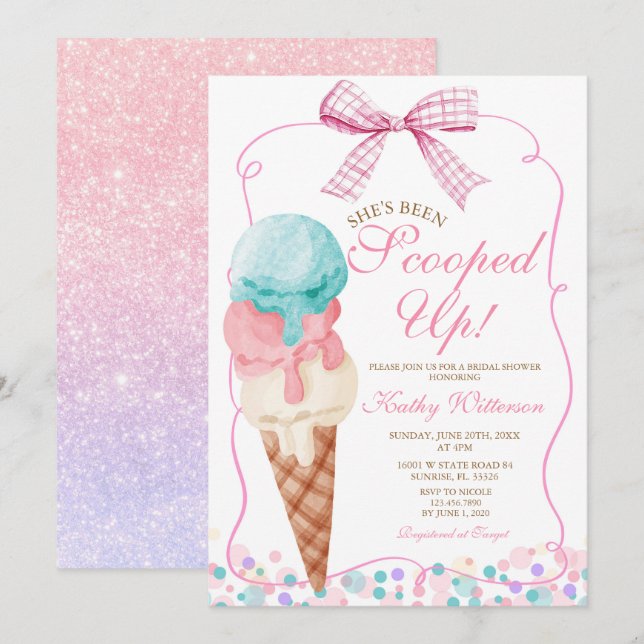 Pink Bow She's been Scoop Ice Cream Bridal Shower Invitation (Front/Back)