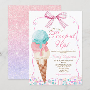 Pink Bow She's been Scoop Ice Cream Bridal Shower Invitation