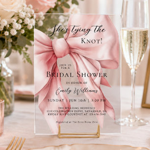 Pink Bow She's Tying the Knot Bridal Shower Acrylic Invitations
