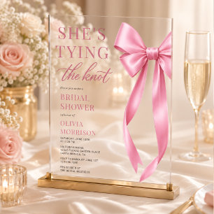Pink Bow She's Tying The Knot Bridal Shower Acrylic Invitations