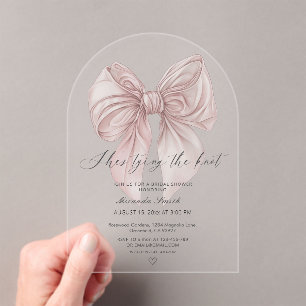 Pink Bow She's Tying The Knot Bridal Shower Acrylic Invitations