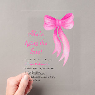 Pink Bow She's Tying the Knot Bridal Shower  Acrylic Invitations