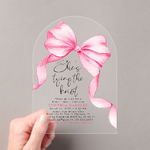 Pink Bow She's Tying the Knot Bridal Shower  Acrylic Invitations