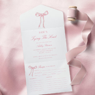 Pink Bow She's Tying the Knot Bridal Shower All In One Invitation