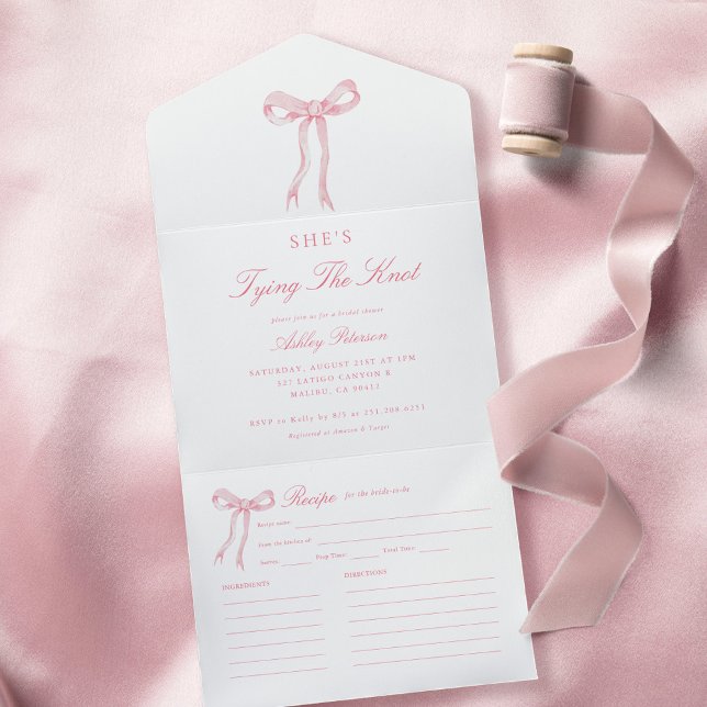 Pink Bow She's Tying the Knot Bridal Shower All In One Invitation (Creator Uploaded)
