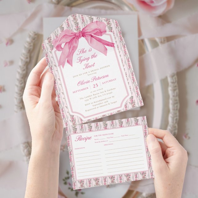 Pink Bow She's Tying the Knot Bridal Shower All In One Invitation (Creator Uploaded)