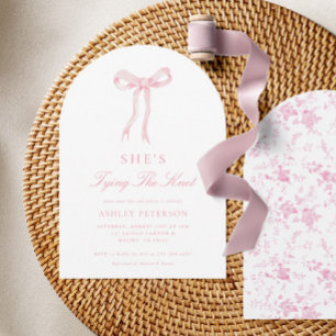 Pink Bow She's Tying The Knot Bridal Shower Arch Invitation