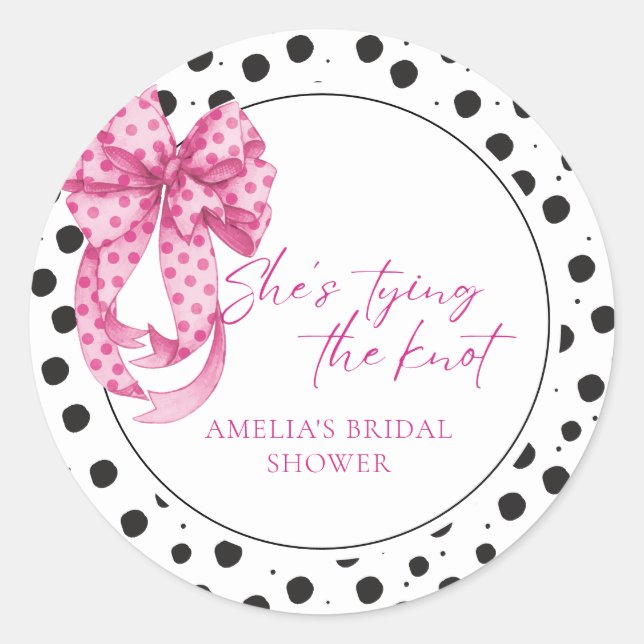 Pink bow She's Tying the Knot Bridal Shower  Classic Round Sticker (Front)